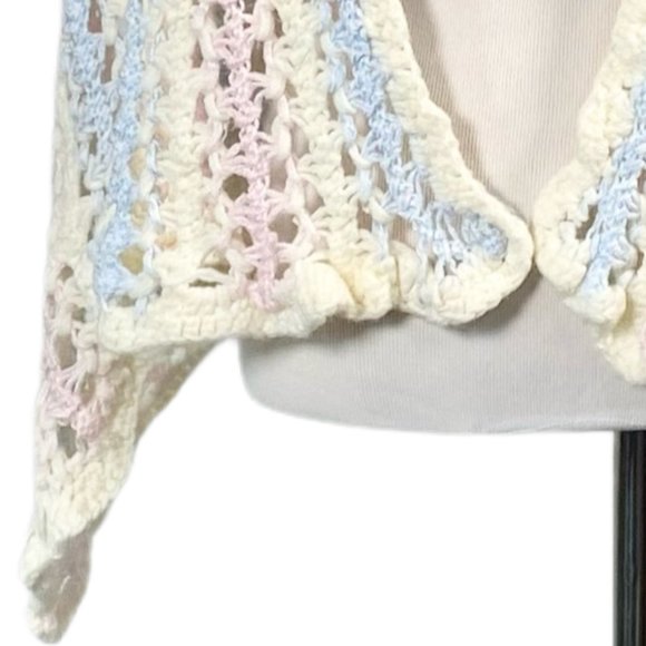Handmade Pastel Striped Crochet Shawl Wrap Scarf - Picture 9 of 15